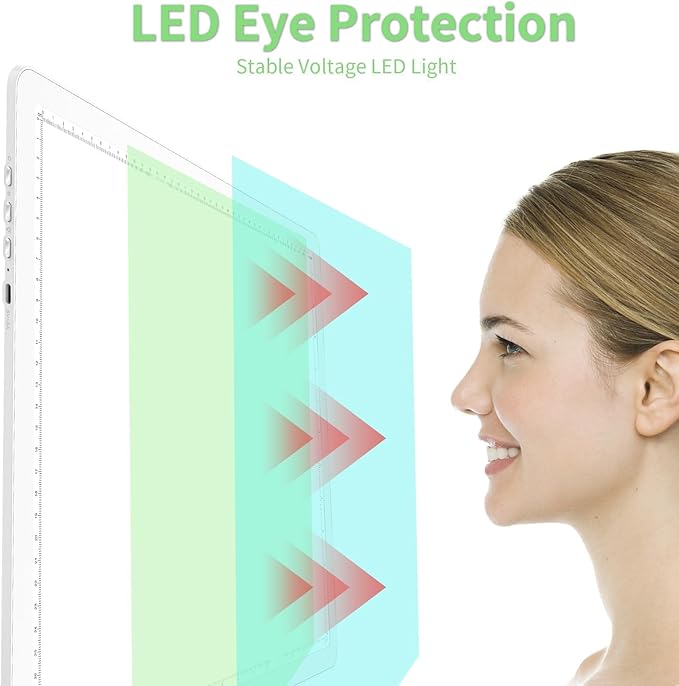 KOBAIBAN A3 Magnetic Light Box for Tracing, Rechargeable Diamond Art Light Board with Side Physical Buttons, 3 Color Light Modes Super Bright Light Pad for Diamond Painting, Weeding Vinyl (White)