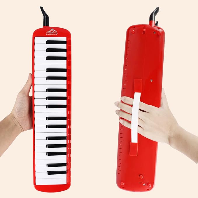 EastRock 37 Key Melodica Instrument Air Piano Keyboard Soprano style Pianica with Mouthpiece Tube Sets and Carrying Bag Black