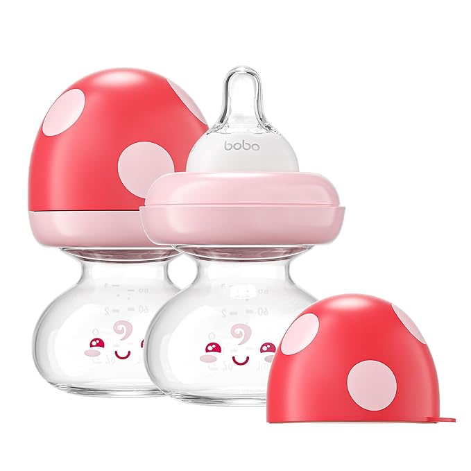 YOHKOH Newborn Glass Baby Bottles with Slow Flow Nipple for 0+ Months, Wide Neck Feeding Bottle, 2.7oz/80ml (Red, 2.7oz (Pack of 2))