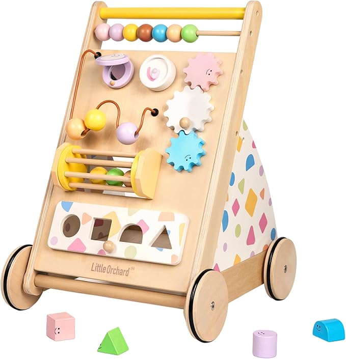 Wooden Baby Walker, Baby Push Walker Baby Walkers for Boys, Montessori Toys & Activity Center for Baby Adjustable Speed Baby Walker with Wheels, Walking Assistance for Baby Girls