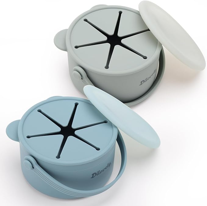 Silicone Snack Cups for Toddlers, Toddler Snack Containers, Baby Treat Catcher with DustProof Lid 2 Pack Dishwasher Safe & BPA Free 9 Oz