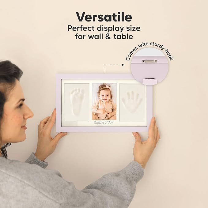 Baby Hand and Footprint Kit - Clay Handprint Keepsake Frame, Newborn Nursery Picture Frame, Personalized New Mom Gifts for Baby Shower & Registry (Soft Lilac)