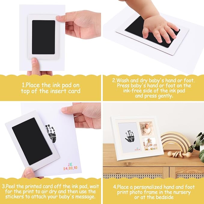 BEBOAN Inkless Hand and Footprint Kit, Baby Footprint Kit, Baby Keepsake Frames and Letter DIY Sticker, Personalized Baby Gifts, Dog Paw Print Kit, Pet Paw Print Impression Kit