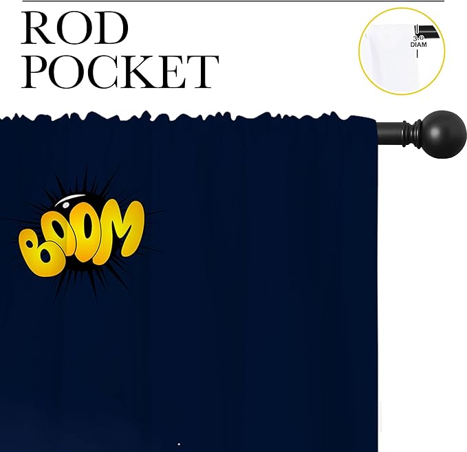 Superhero Rod Pocket Blackout Curtains for Boy Girl Bedroom, Cartoon Skyline Buildings Cityscape Thermal Insulated Home Window Drapes for Living Room Darkening, 42x45 inch