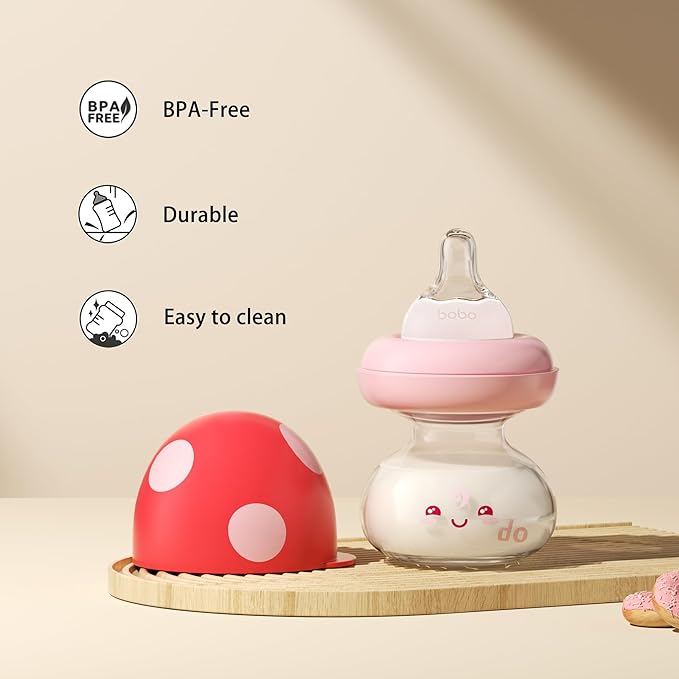 YOHKOH Newborn Glass Baby Bottles with Slow Flow Nipple for 0+ Months, Wide Neck Feeding Bottle, 2.7oz/80ml (Red, 2.7oz (Pack of 2))