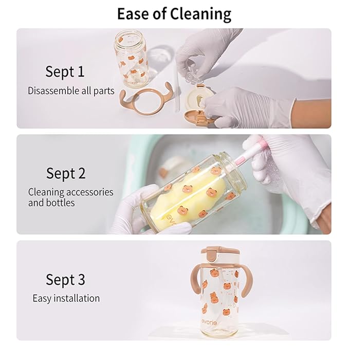 Evorie Tritan Spill Proof Toddler Straw Sippy Cup, 10 oz for Baby and Toddlers 1-3 Years Old, No Spill Straw Water Bottle with Removable Handles, Ideal for School, BPA-Free (Imaginations)