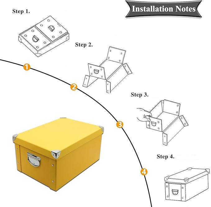 GUOZI Collapsible Storage Box, Decorative Memory Box with Lid & Metal Reinforced Corners, Cardboard File Bin with Handles, Organizer Gift Box for Keepsake Toy Photos Office Nursery Wardrobe Bookshelf
