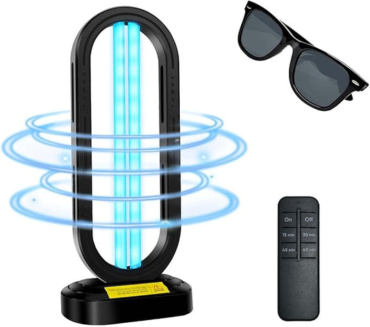 UV Light Sanitizer,4-Speed Timing and Remote Control UVC Home Disinfection Device,Portable Ultraviolet Light Sanitizer for Dust Mites,UV Lamp for Whole Room,Black
