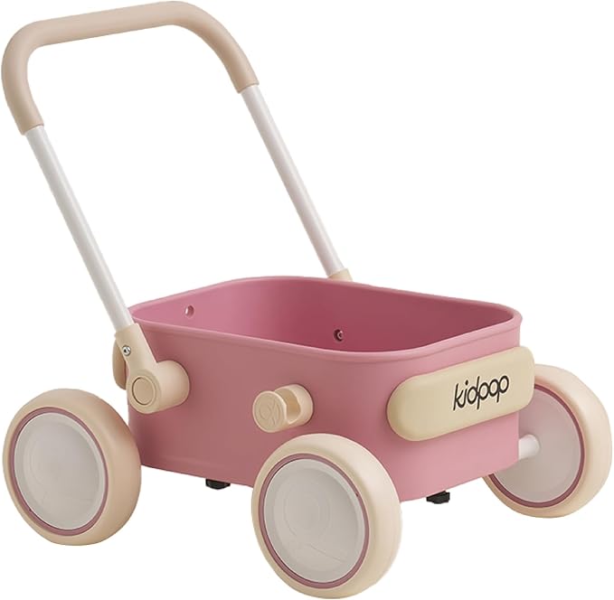 PULA Baby Push Walker with Wheels Toddler Wagon for First Learner Baby Toys 6-12 Months, 1 Year Old Birthday Gifts, Indoors and Outdoors (Pink)