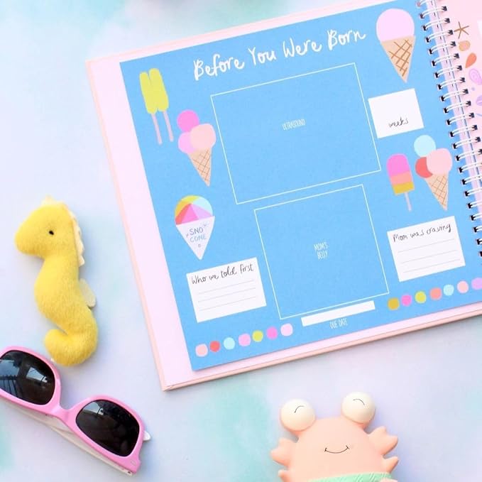 Lucy Darling Little Beach Babe Baby Memory Book – First 5 Years Journal & Photo Album, Baby Girl Keepsake, Unique Scrapbook Album, Mom Gift