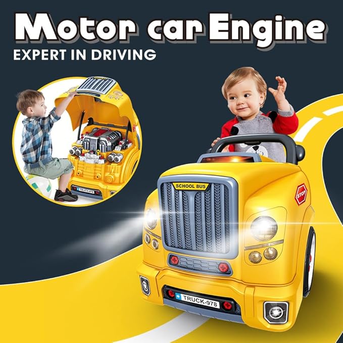 Interactive Truck Engine Toy with Removable Parts - Lights, Sounds, and Fun for Young Mechanics -Unleash Their Creativity and Motor Skills with This Truck Engine Toy (Yellow)
