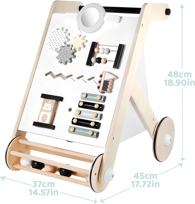 Beright Wooden Baby Walker with Roller, Push and Pull Learning Activity Walker, Multi-Functional Kidsβ Activity Toy, Multiple Activities Center, Develops Motor Skills & Stimulates Creativity, Natural