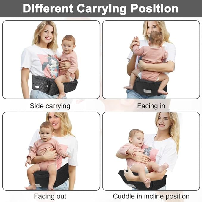 Baby Hip Carrier, Hip Seat Baby Carrierwith Adjustable Waistband, Ergonomic No-Slipped Seat, Breathable Materials for Newborns to Toddlers(Black
