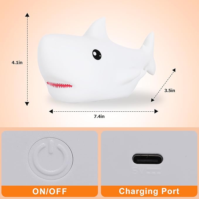 ZKLiLi Shark Night Light, Cute Silicon Night Light for Kids, Nightlight with Remote,Portable Recharge Nightlight for Kid Room,Funny Gifts Stuff for Boys Girls Baby