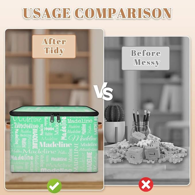 Custom Storage Basket with Name, Personalized Storage Bins with Zipper Lid, Foldable Fabric Storage Box Large capacity with Handle Green Gradient