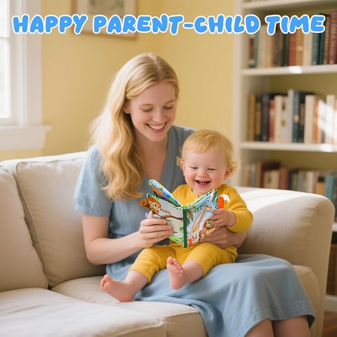 Kimicare 2 PCS Baby Books 0-6 Months, Crinkle Books for Babies, Jungle Tails Soft Cloth Book for Babies 6-12 Months, Infant Farms Sensory Book, Tummy Time Toys