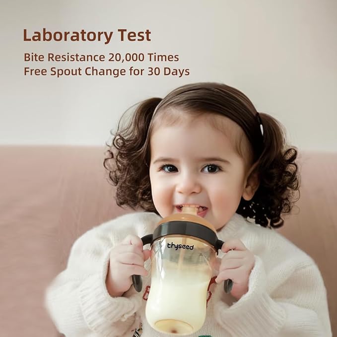 Thyseed Infant Spill Proof Weighted Straw Sippy Cups with Handles and Lids Breastfed Baby First Soft Spout Top Training Water Cup Toddler Boy Girl No Leak Transitioning Bedtime Milk Bottles 6 Months+