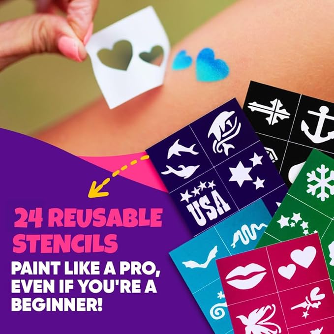 Blue Squid Face Painting Kit for Kids β 18 Colors Kids Face Paint Kit Palette with Stencils & Guided Tutorial, Water Activated Non Toxic Washable Professional Facepaint body set Halloween Party Makeup