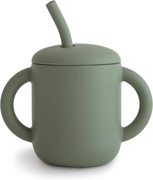 mushie 100% Silicone Training Cup & Straw for Toddlers | 6 Months+ (Dried Thyme)