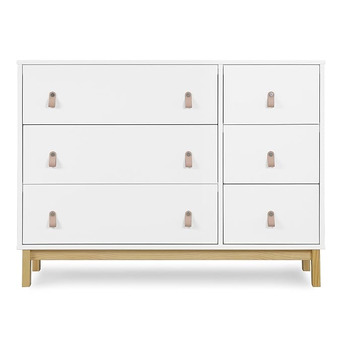 GAP babyGap Legacy 6 Drawer Dresser with Leather Pulls and Interlocking Drawers - Greenguard Gold Certified, Bianca White/Natural