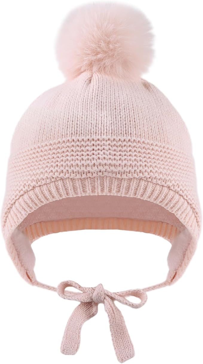 Basic Winter Baby Beanie Gloves Boys Girls Knitted Hat Pompom Kids Earflap Hats Warm Infant Toddler Beanie Mittens Set