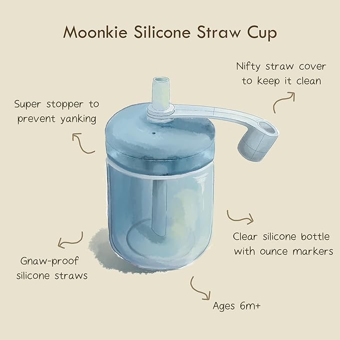 Moonkie Baby Straw Cup | Silicone Toddler Sippy Training Cup With Straw Lid | BPA-Free Drop-Proof Cup | Baby Led Weaning | 6 Months+, 5 oz, 1 Pack