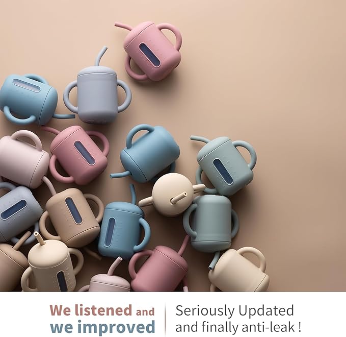 SAMiGO Silicone Sippy Cup, Baby Straw Cup for 6 12 18 Months, Sippy Cup with Straw for Toddlers 1-3 Years, Baby Water Cup for Drinking and Training, 6 oz