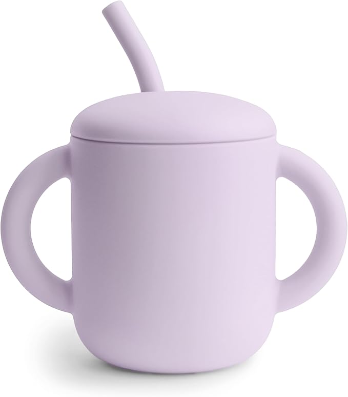 mushie 100% Silicone Training Cup & Straw for Toddlers | 6 Months+ (Soft Lilac)