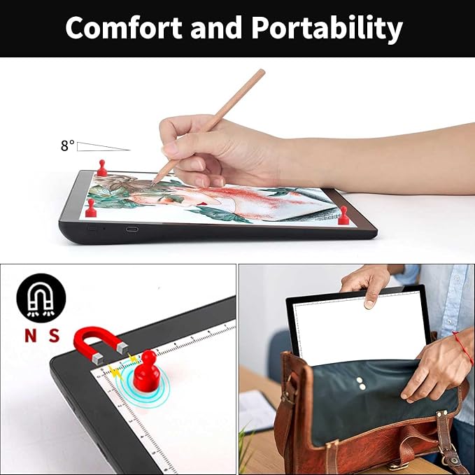 Rechargeable A4 Light Box for tracing,Magnetic Light pad Built-in 2500mAH Battery,5 Levels of Brightness Light Table,Portable Light Board for Diamond Painting Drawing,Sketching,Animation,X-ray