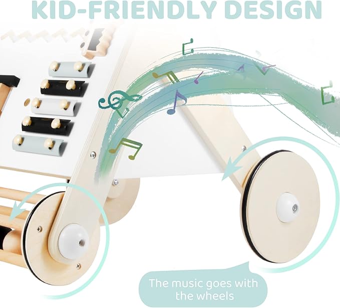 Beright Wooden Baby Walker with Roller, Push and Pull Learning Activity Walker, Multi-Functional Kidsβ Activity Toy, Multiple Activities Center, Develops Motor Skills & Stimulates Creativity, Natural