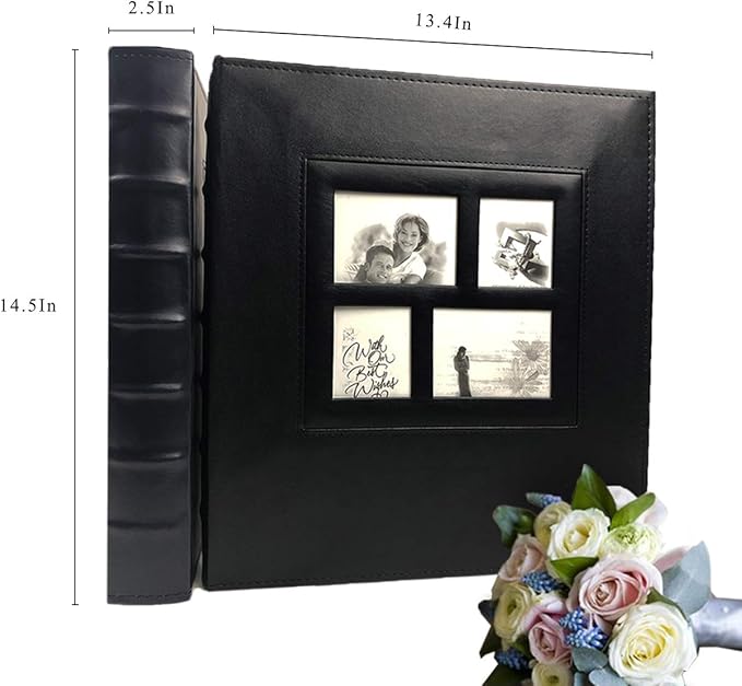 RECUTMS Photo Album 600 Pockets,Sewn Bonded Black Leather Book Pockets Hardcover Photo Frame 4x6 Photos Anniversary Baby Vacation Album (Brown)