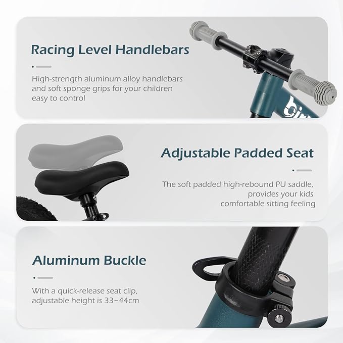 12" Balance Bike for 2, 3, 4, 5 Year Old Boys and Girls, Lightweight Nylon Frame Toddler Training Bike No Pedal Bikes for Kids with Adjustable Seat and Air Tires