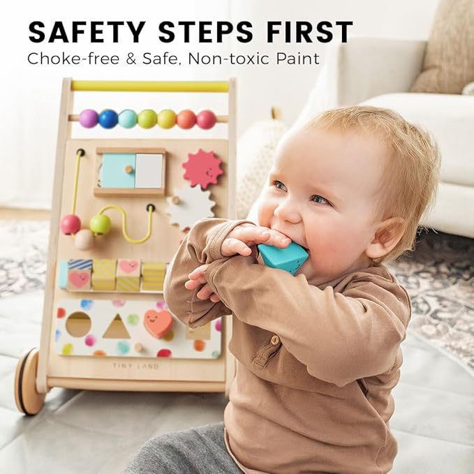 Tiny Land Wooden Baby Walker, Adjustable Speed Baby Push Walker for Boys and Girls, Montessori Activity Center Push Toy for Kids Development (Rainbow)