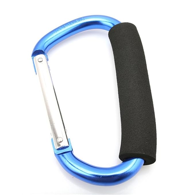 Large Stroller Hooks for Mommy, 2 pcs Carabiner Stroller Hook Organizer for Hanging Purses, Diaper Bag, Shopping Bags. Clip Fits Single/Twin Travel Systems, Car Seats (Blue+Purple)