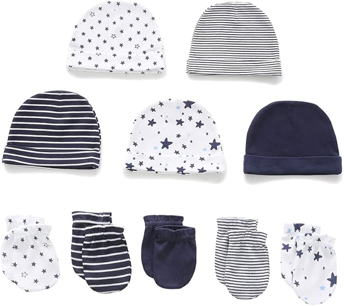 Newborn Baby Boy Girl Caps Mittens Socks Set Cotton Baby Essentials Accessories (Hats+Gloves+Socks)