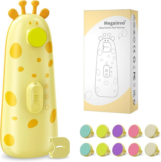 Baby Nail Trimmer Electric Baby Nail File with Light 10 Grinding Heads Safe Quiet Baby Nail Grooming Care Kit for Newborn Infant Toddler Toes Fingernails - Orange