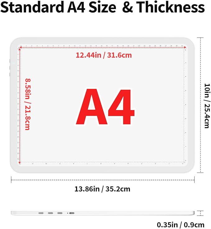 Up To 9000Lux Super Bright A4 Light Pad,Rechargeable light box with 4000mAH Lithium Battery for Cricut Weeding Vinyl Tool,Magnet light box for tracing,light board for Diamond Painting,Sketching(White)