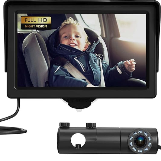 GROWNSY Baby Car Camera, HD Display Baby Car Mirror with Night Vision Feature, 4.3 inch Baby Car Camera with Monitor Wide Clear View, Backseat Camera Rear Facing to Observe Baby’s Every Move