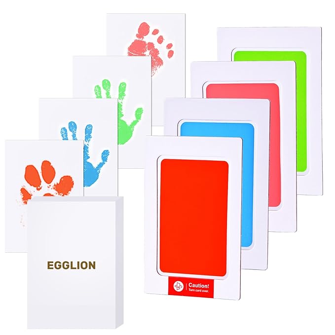 4-Pack Inkless Baby Hand and Footprint Kit with Mess-Free Ink Pad – Baby Safe Ink Pad for Hand, Foot & Paw Prints – Newborn Footprint & Paw Print Kit for Dogs and Cats – 16 Cards(Candy)