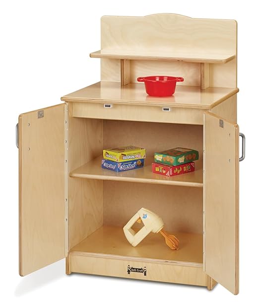 Jonti-Craft 2411JC Culinary Creations Play Kitchen, 35 x 80 x 15 inches, Natural Wood, 4 Piece Set