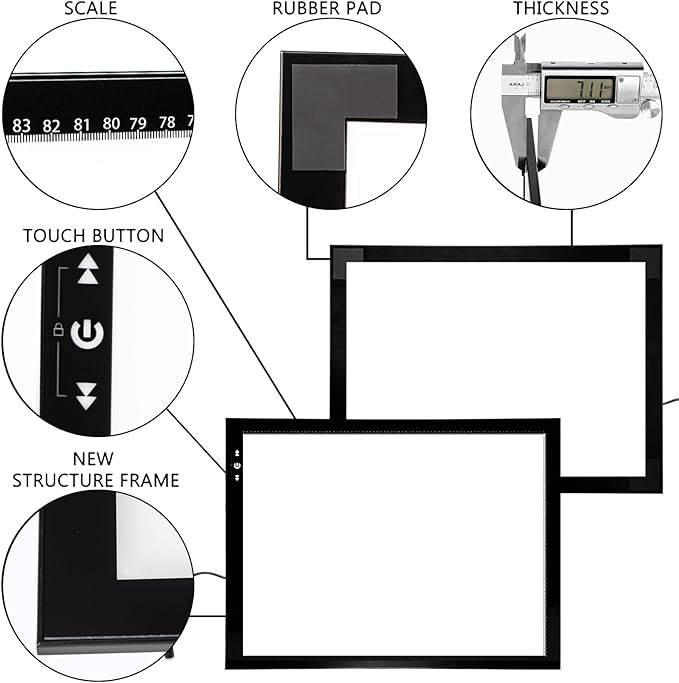 HSK A1 62 * 88CM Artist Light Box Light Pad Aluminium Frame Super Thin 6.6mm Touch Lock/Unlock Dimmer Button 20W Super Bright LED 5000 lux with 24V 1A Adapter