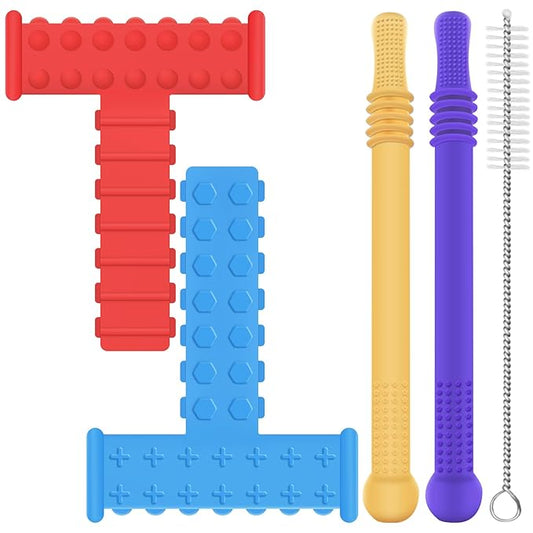 ERKOON Sensory Chew Toys for Autistic Children, 4pcs Teething Chewy Tubes Oral Motor Toys for Chewies with Special Needs, Autism Children Teether Straw BPA Without Refrigerator & Dishwasher Safe