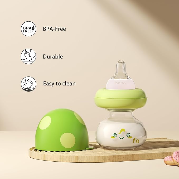 YOHKOH Newborn Glass Baby Bottles with Slow Flow Nipple for 0+ Months, Wide Neck Feeding Bottle, 2.7oz/80ml (Green, 2.7oz (Pack of 4))