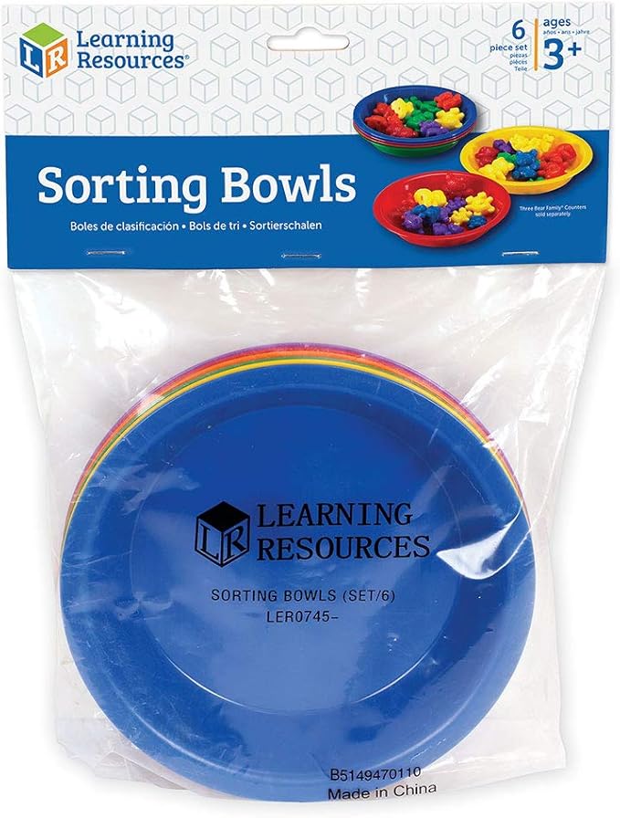 Learning Resources Three Bear Family Sorting Bowls, Set of 6 Bowls, Assorted Colors, 6" in Diameter, Ages 4+