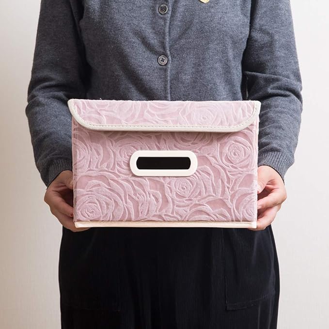 PRANDOM Collapsible Storage Boxes with Lids Fabric Decorative Storage Bins Cubes Organizer Containers Baskets with Cover Handles Divider for Bedroom Closet Living Room 9.8x7.9x6.7 Inch 3 Pack