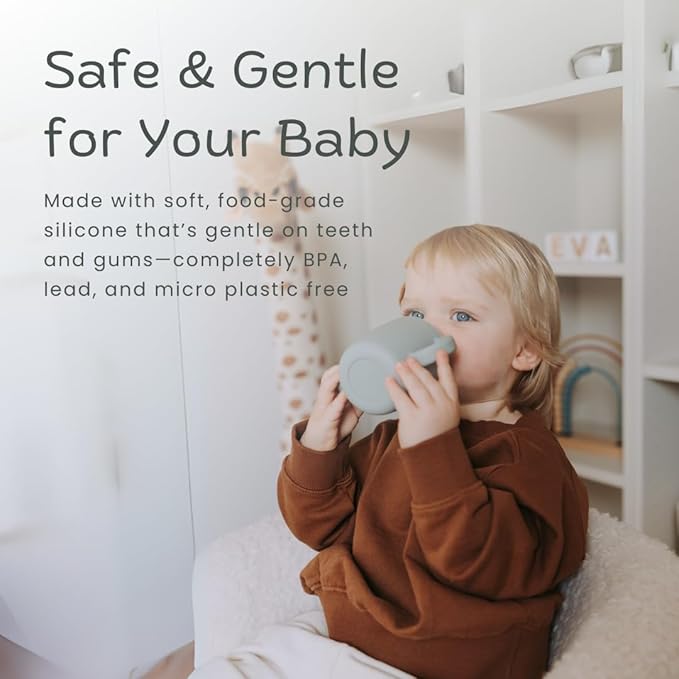 Silicone Sippy Cups with Easy Grip Transition Handles and a Soft Spout. A Non Txoic No Spill Unbreakable Training Cup. 150ml/5oz |2-PACK Sandy Shore & Green Checkers|