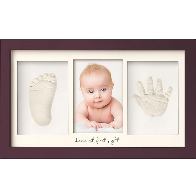 Baby Hand and Footprint Kit - Clay Handprint Keepsake Frame, Newborn Nursery Picture Frame, Personalized New Mom Gifts for Baby Shower & Registry (Auburn)