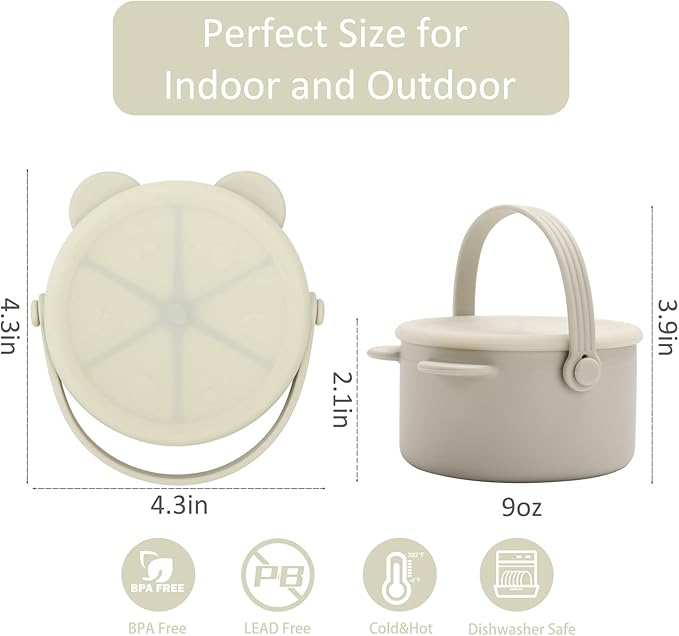 Snack Cups for Toddlers, Baby Snack Containers,Silicone Toddler Snack Cups No Spill, Food Catcher with Lid & Bucket-like Handle, BPA Free & Dishwasher Safe, 9 Ounce Light Green