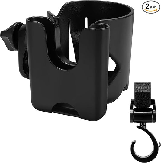 Accmor Universal Cup Holder with Hook, Stroller Cup Holder with Phone Holder, 360° Rotatable Large Caliber Designed Bottle Holder for Stroller, Bike, Wheelchair, Walker, Scooter