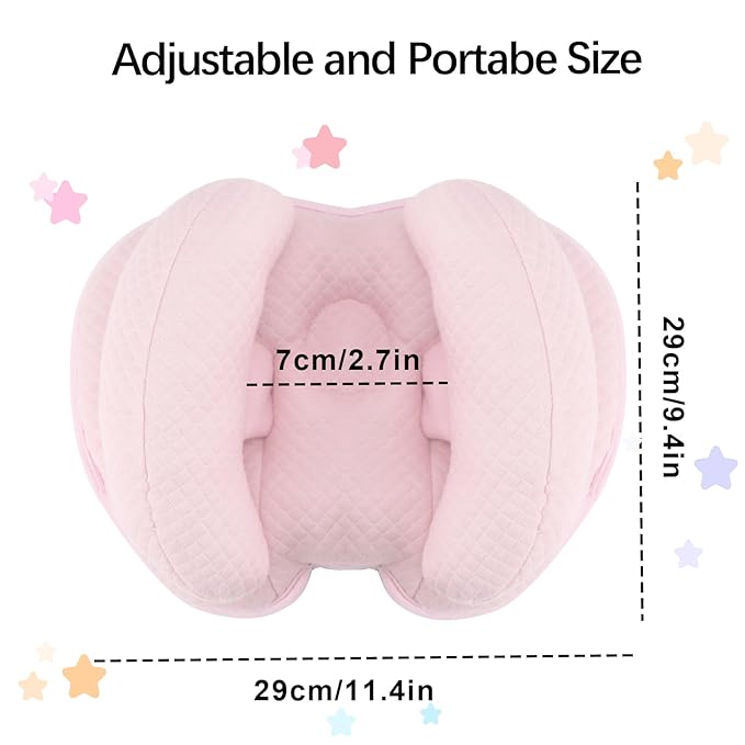 2 in 1 Baby Support Pillow, Banana Shape Baby Neck Head Travel Pillow Stroller Insert Cushion for Kids, Toddler, Pink